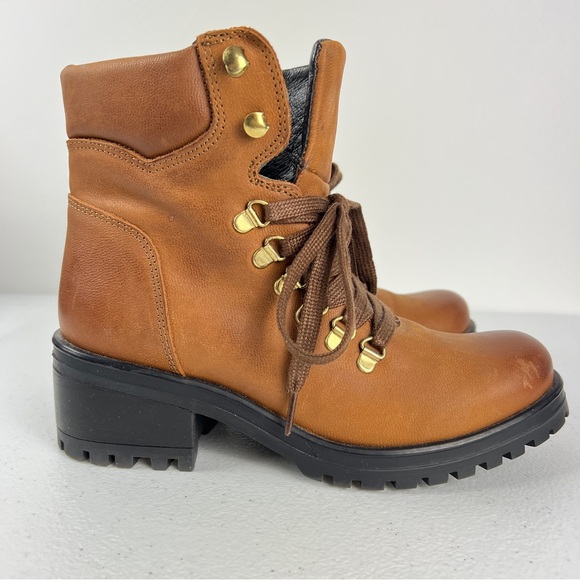 Steve Madden Galway Leather Lace Up Boots Size 8.5 Cognac Brown - Picture 4 of 10